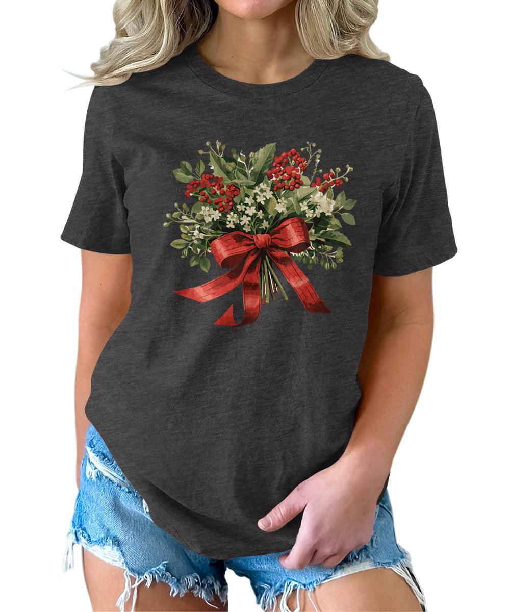 Christmas Shirt for Women Holly Graphic Tees Cute Floral Tops