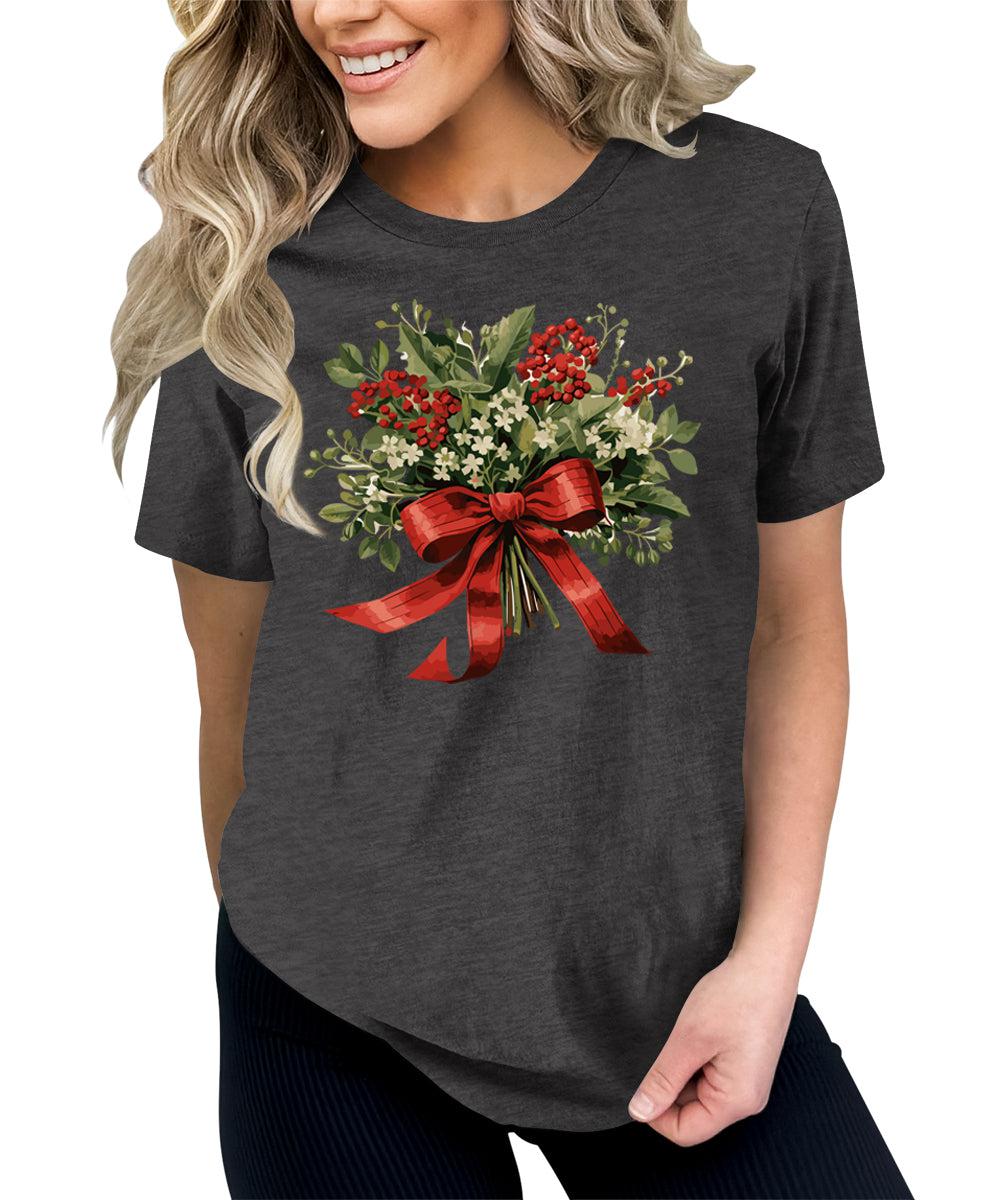 Christmas Shirt for Women Holly Graphic Tees Cute Floral Tops