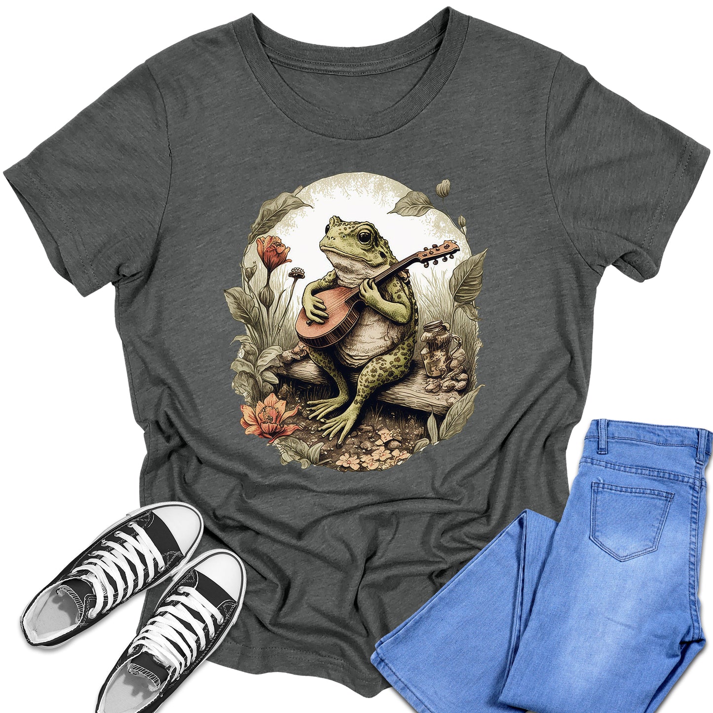 Trendy Banjo Frog Cottagecore Boys and Girls Graphic Tees