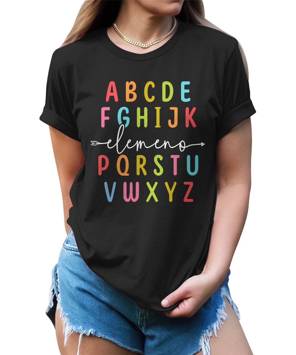 Teacher Shirts ABC Alphabet Elemeno Graphic Tees for Women Letter Print Tops Student T-Shirt