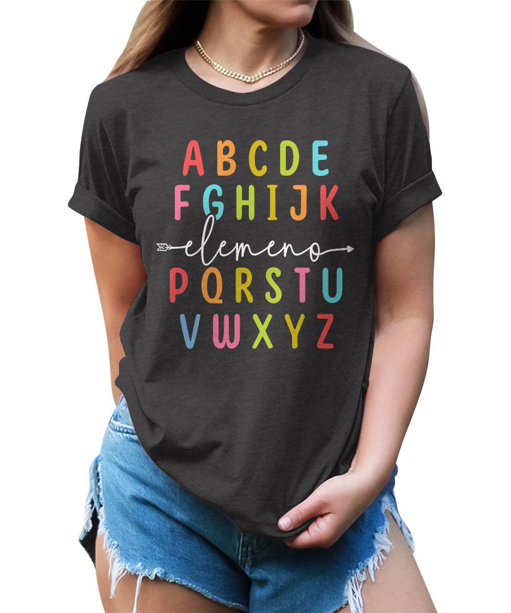 Teacher Shirts ABC Alphabet Elemeno Graphic Tees for Women Letter Print Tops Student T-Shirt