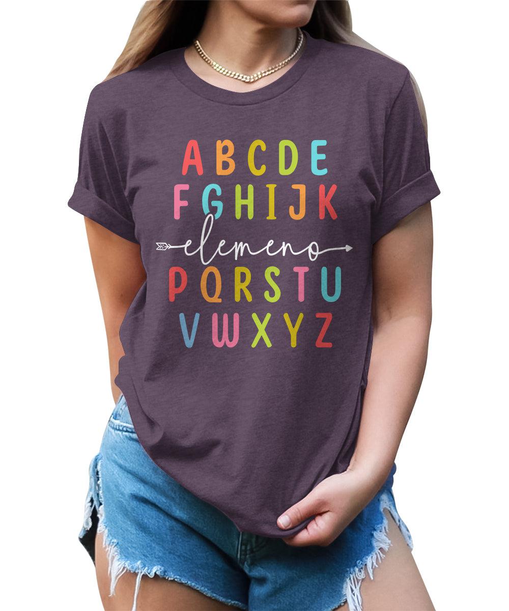 Teacher Shirts ABC Alphabet Elemeno Graphic Tees for Women Letter Print Tops Student T-Shirt