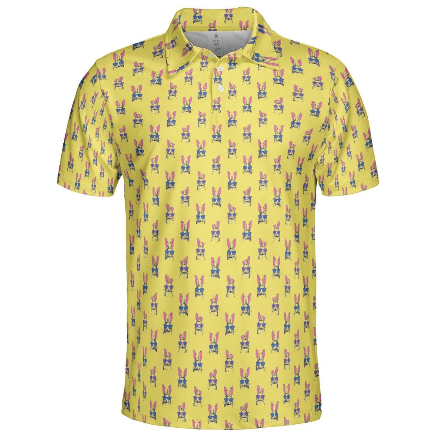 Yellow Easter Polo Golf Shirt for Men Funny Bunny Ears Short Sleeve Moisture Wicking Top