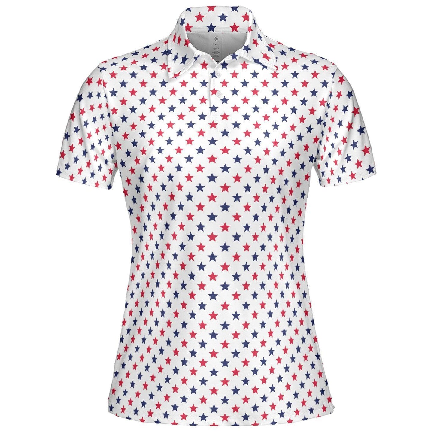 4th of July White Polo Patriotic Golf Shirt for Women Red and Blue Stars Moisture Wicking Summer Top