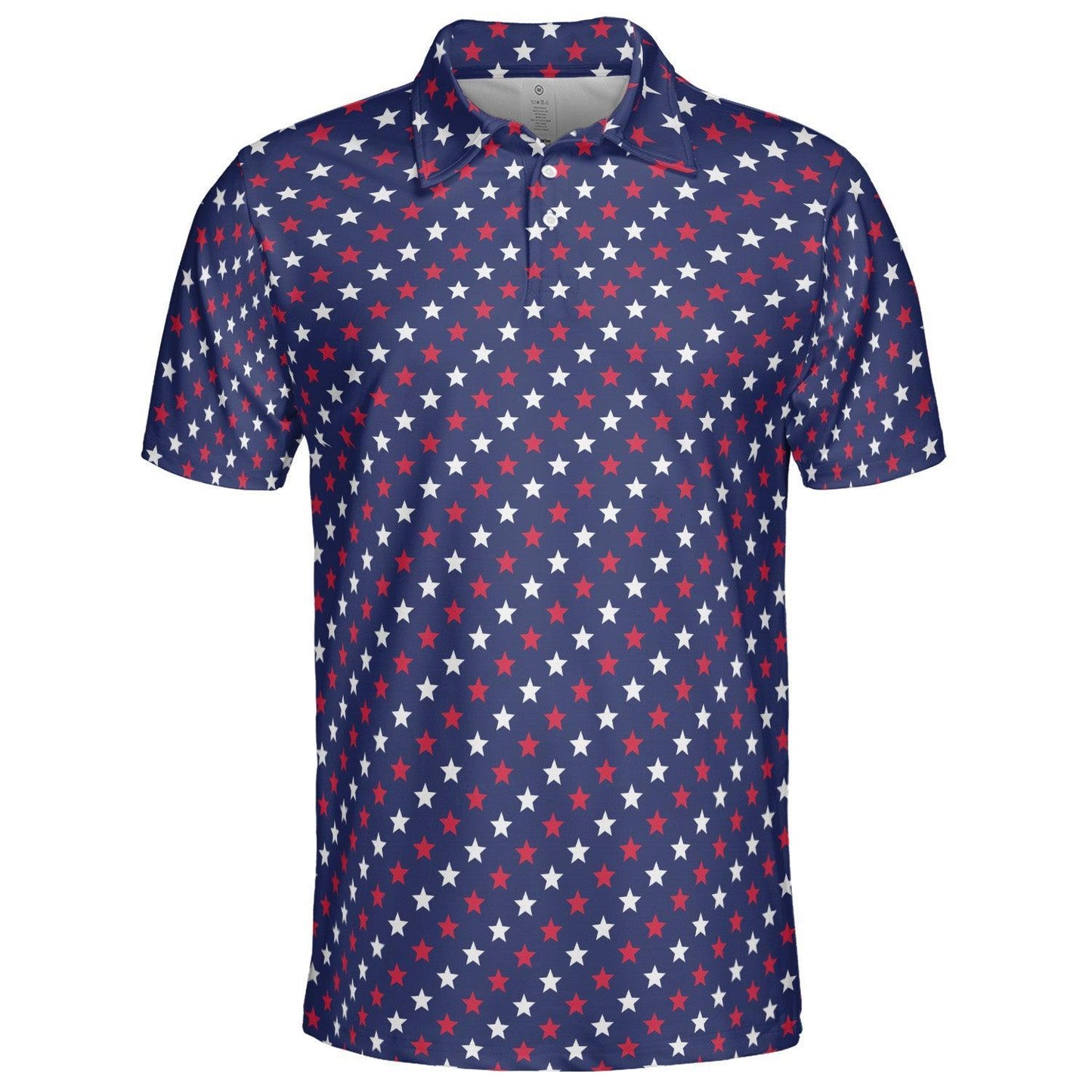 4th of July Blue Polo Patriotic Golf Shirt for Men Red and White Stars Moisture Wicking Summer Top