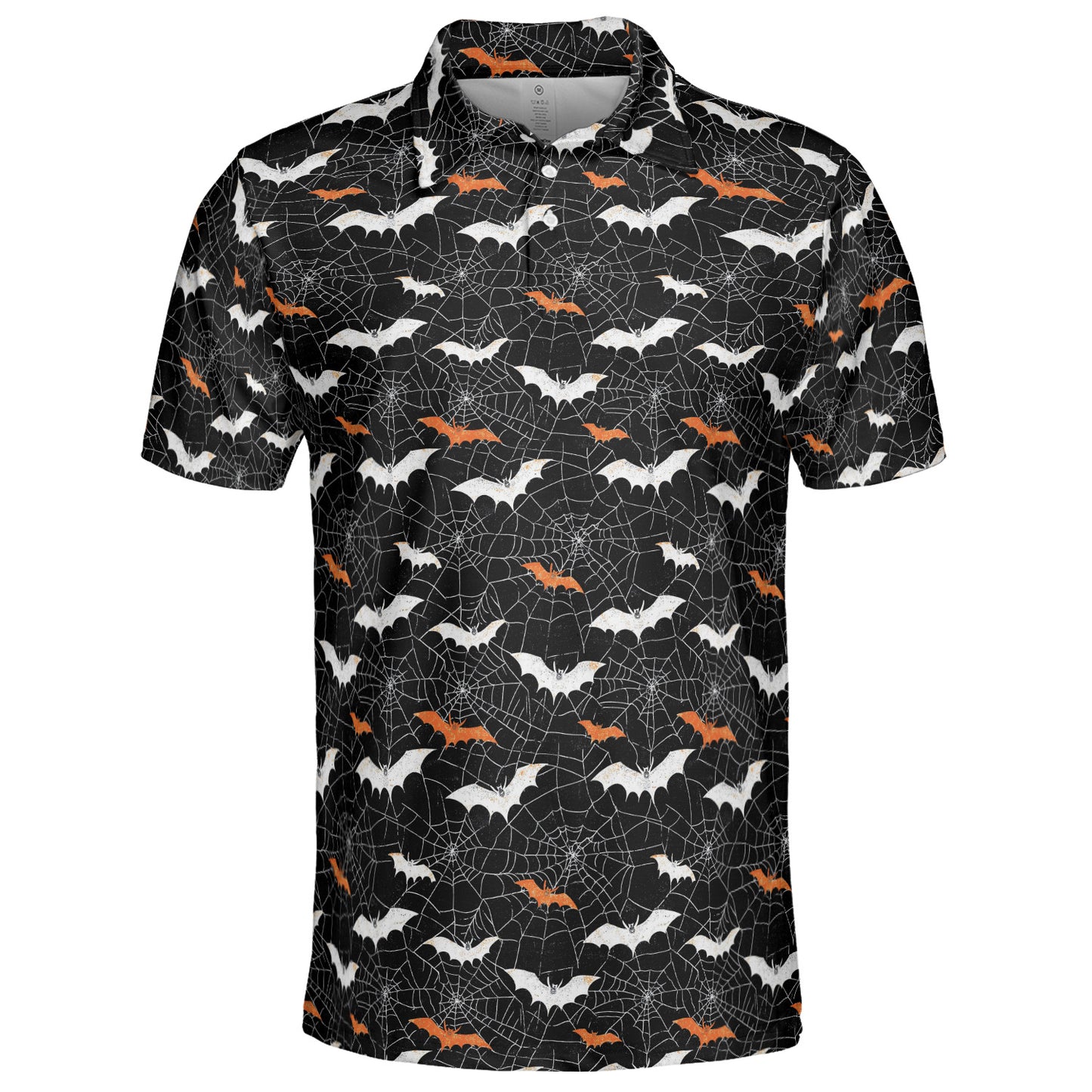Halloween Bat Spiderweb Polo Shirt for Men Spooky Costume Moisture Wicking Short Sleeve Golf Top