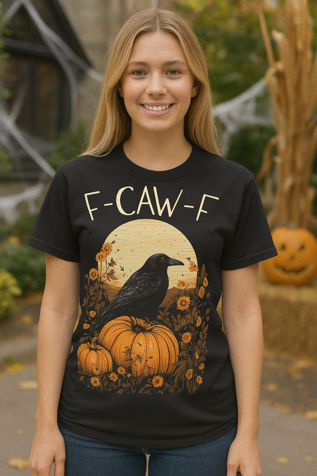 F-Caw-F Crow Shirt Womens Graphic Tees Funny Halloween Black Crow Tops