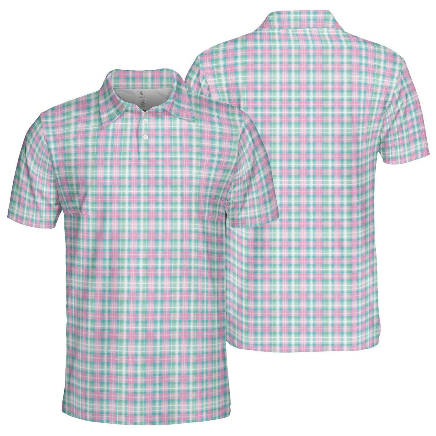 Easter Polo Golf Shirt for Men Pastel Plaid Spring Checkered Moisture Wicking Short Sleeve Top