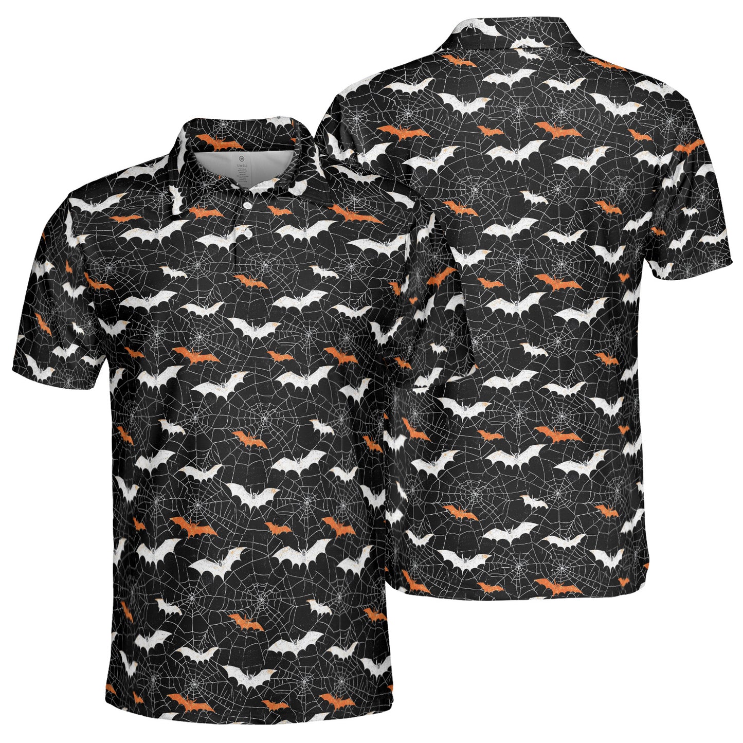 Halloween Bat Spiderweb Polo Shirt for Men Spooky Costume Moisture Wicking Short Sleeve Golf Top