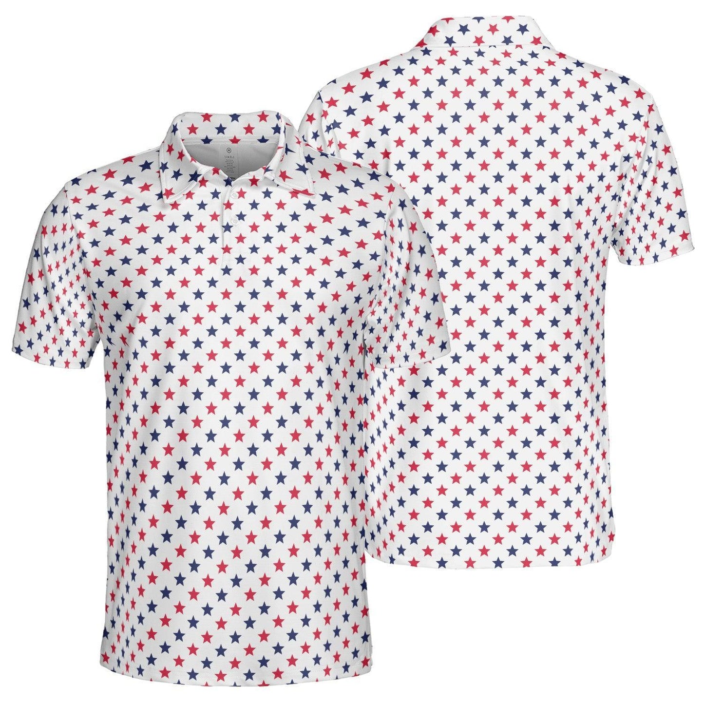 4th of July White Polo Patriotic Golf Shirt for Men Red and Blue Stars Moisture Wicking Summer Top