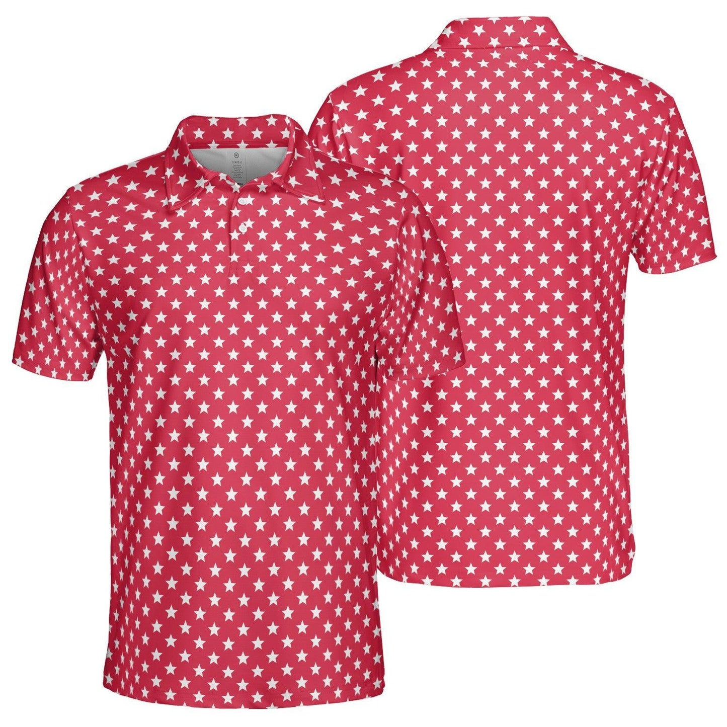 4th of July Red Polo Patriotic Golf Shirt for Men White Stars Moisture Wicking Summer Top