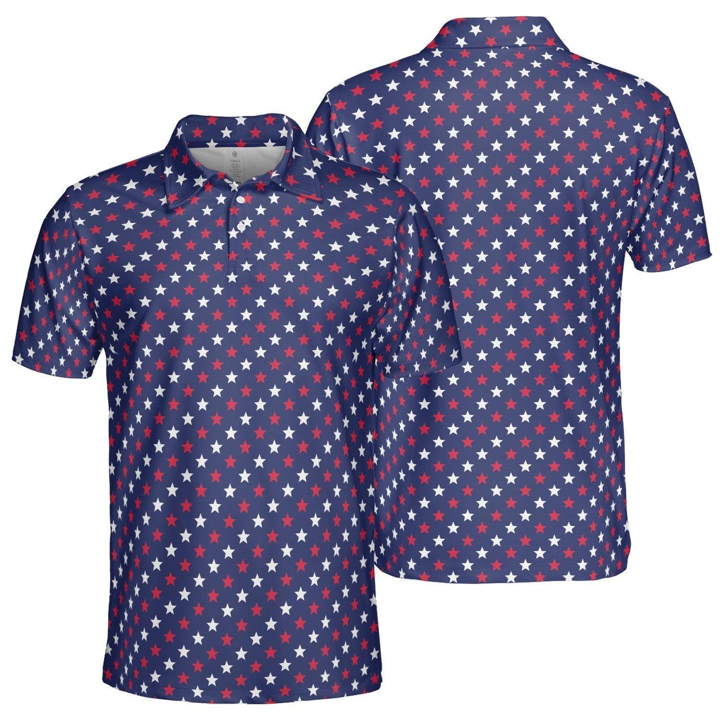 4th of July Blue Polo Patriotic Golf Shirt for Men Red and White Stars Moisture Wicking Summer Top