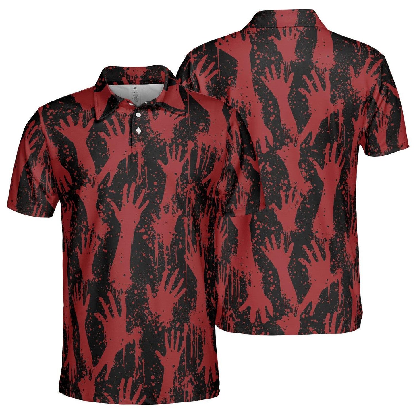 Bloody Zombie Hands Halloween Polo Shirt for Men Moisture Wicking Short Sleeve Golf Top