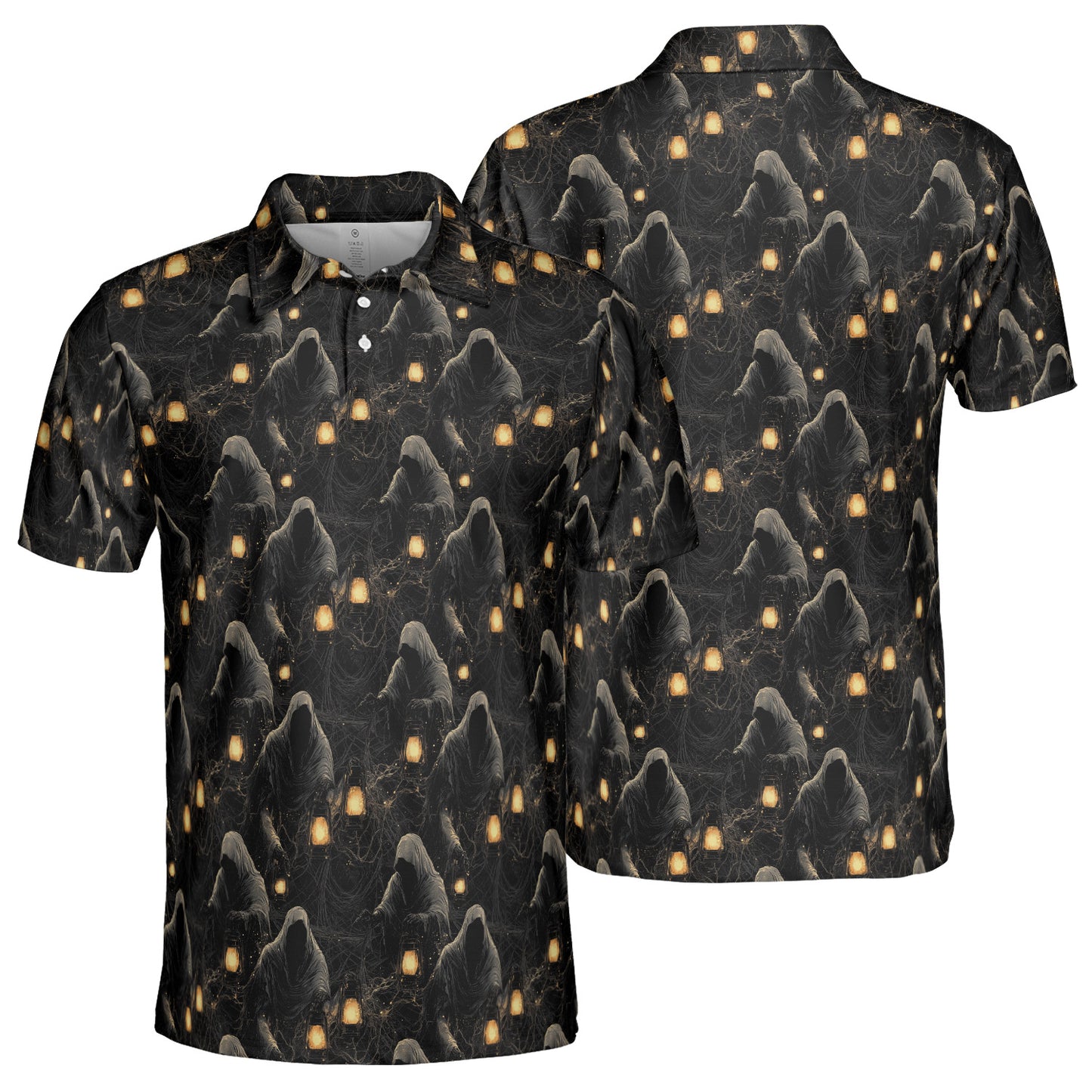 Grim Reaper Lantern Halloween Polo Shirt for Men Moisture Wicking Short Sleeve Golf Top