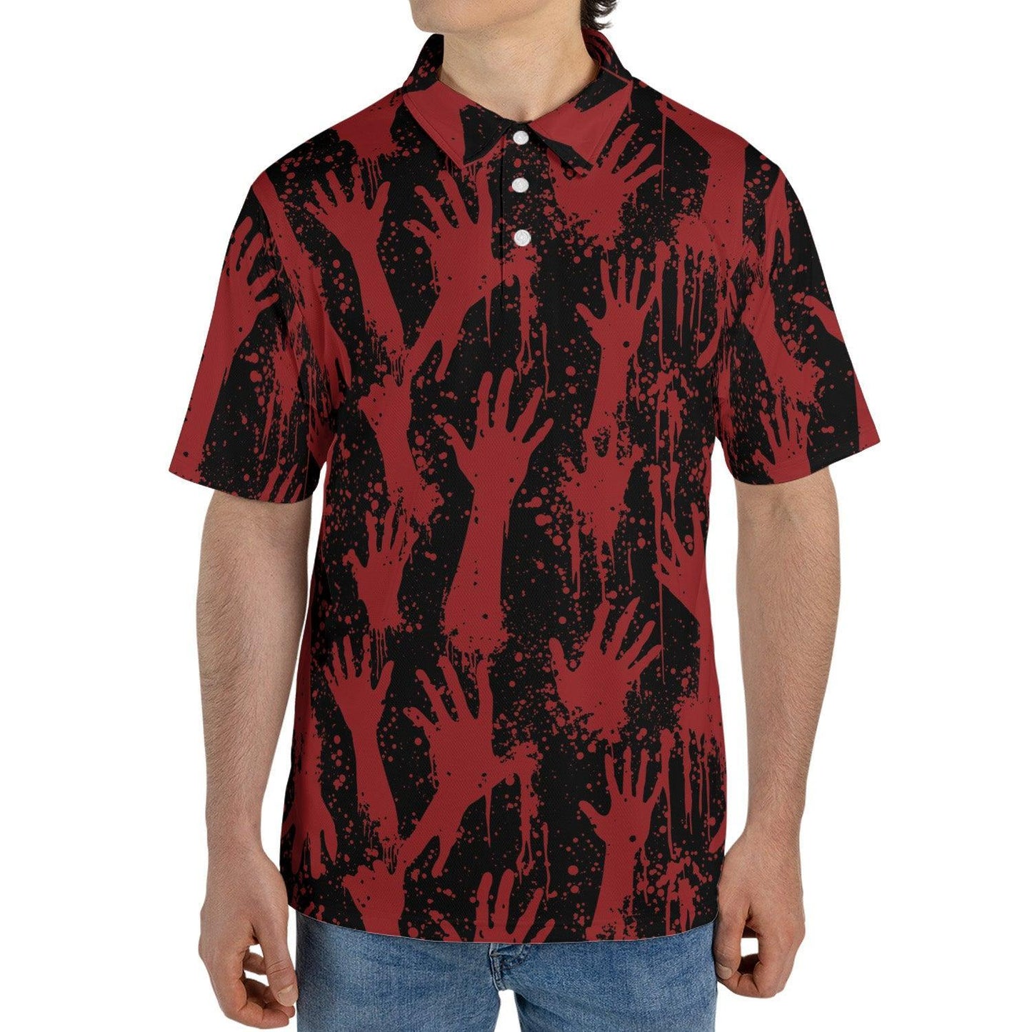 Bloody Zombie Hands Halloween Polo Shirt for Men Moisture Wicking Short Sleeve Golf Top