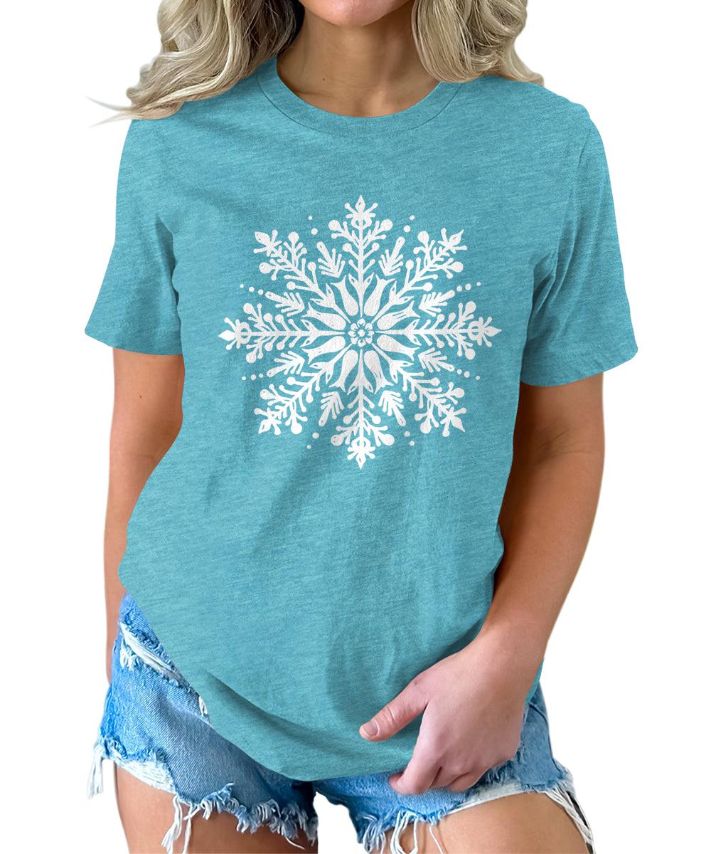 Cute Winter Snowflakes Tshirt Merry Christmas Shirts for Women Holiday Graphic Tees