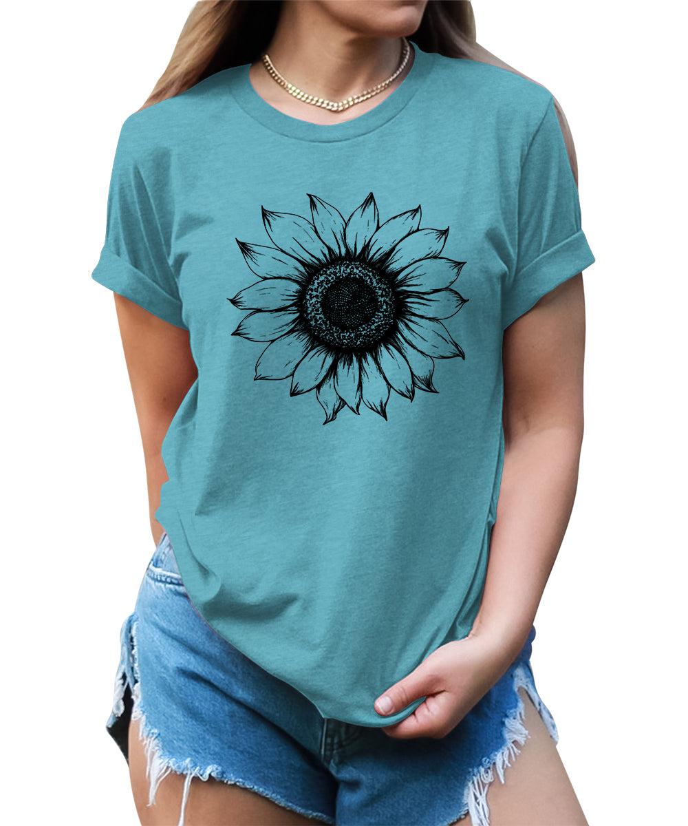 Women's Sunflower T Shirts Short Sleeve Tees Graphic Loose Summer Tops