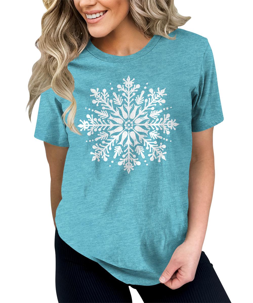Cute Winter Snowflakes Tshirt Merry Christmas Shirts for Women Holiday Graphic Tees