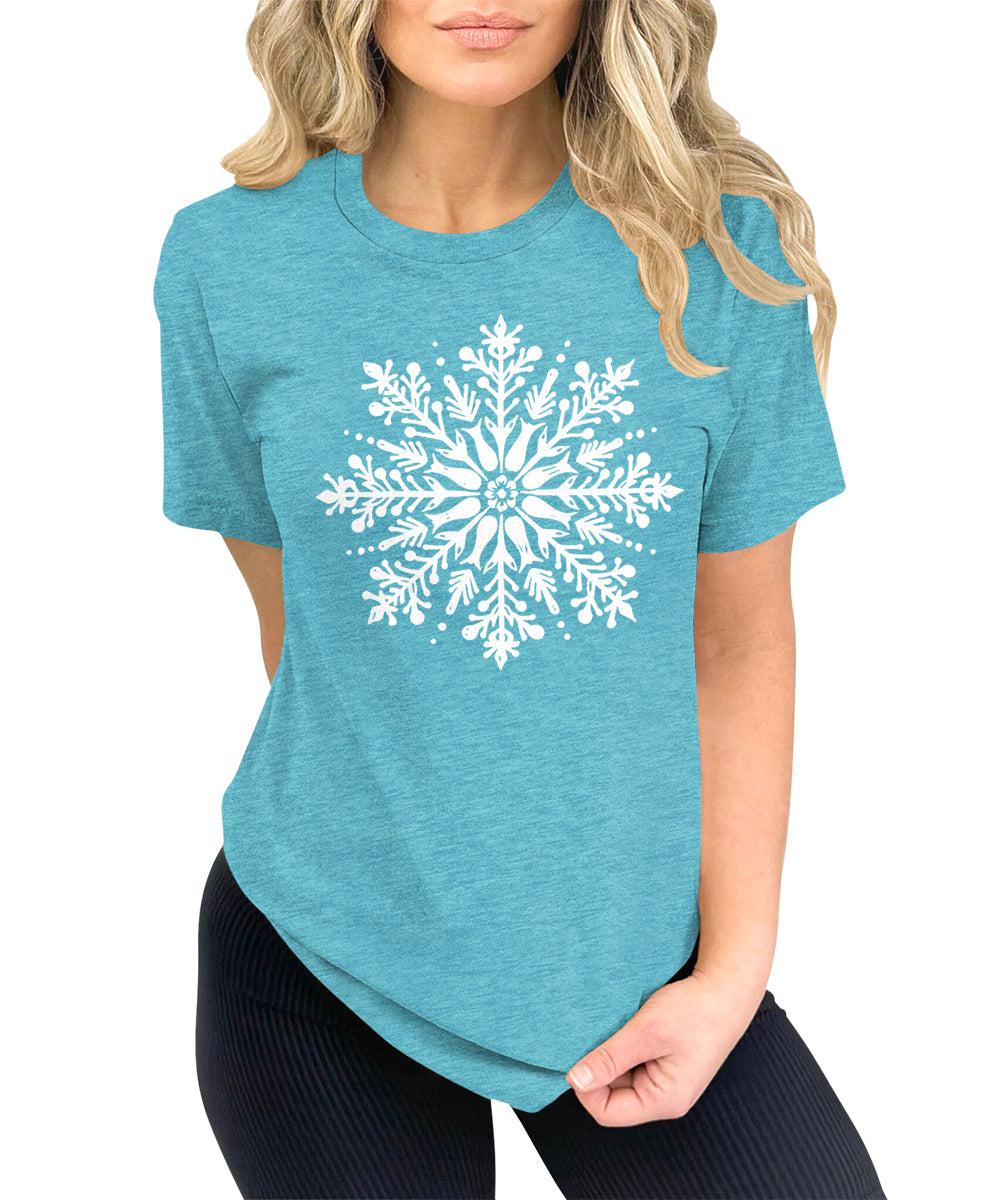 Cute Winter Snowflakes Tshirt Merry Christmas Shirts for Women Holiday Graphic Tees