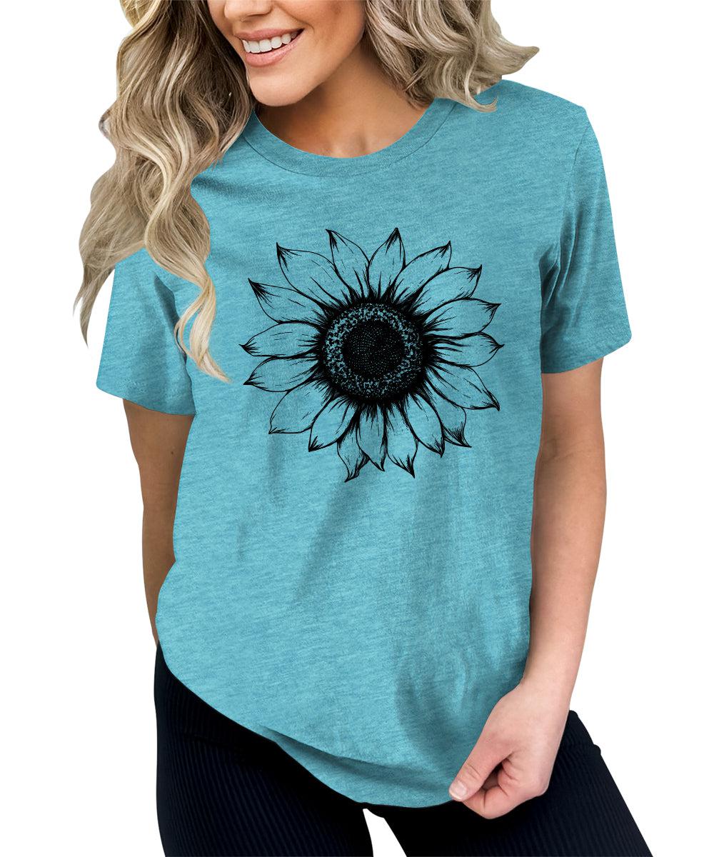 Women's Sunflower T Shirts Short Sleeve Tees Graphic Loose Summer Tops