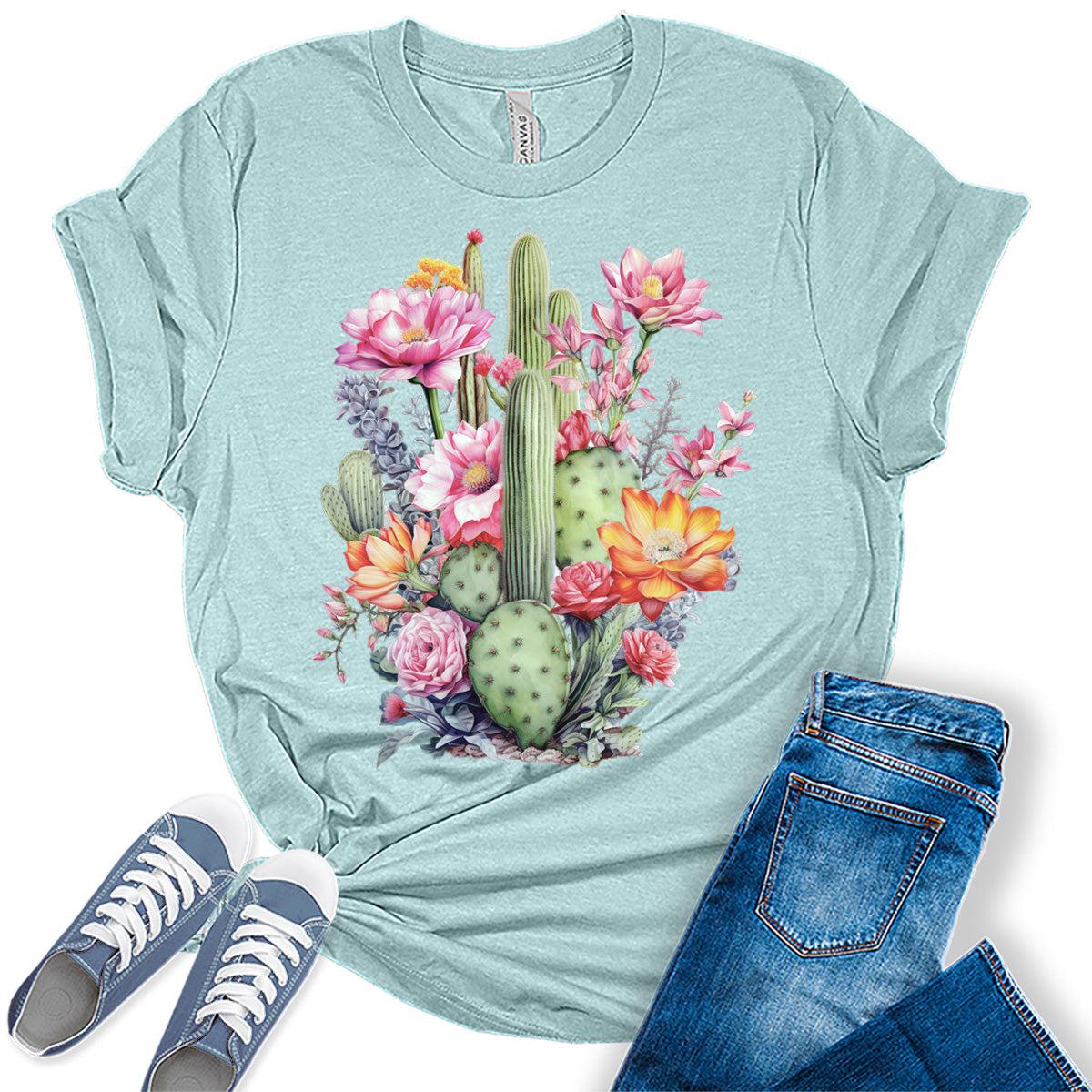 Womens Western Shirts Floral Cactus Tshirts Country Graphic Tees