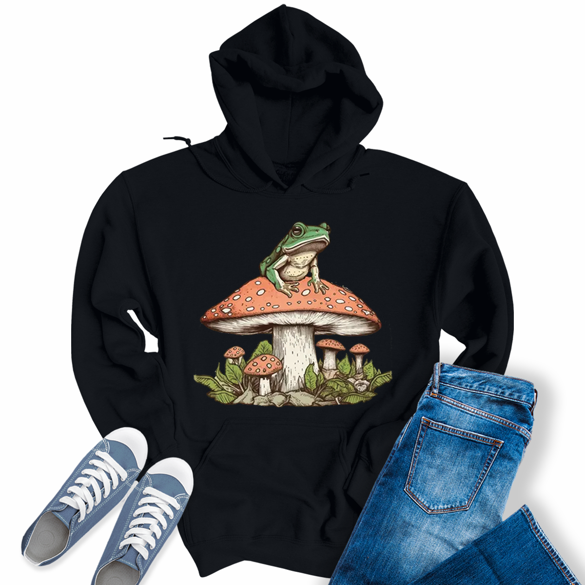Womens Mushroom Frog Graphic Cottagecore Hoodie