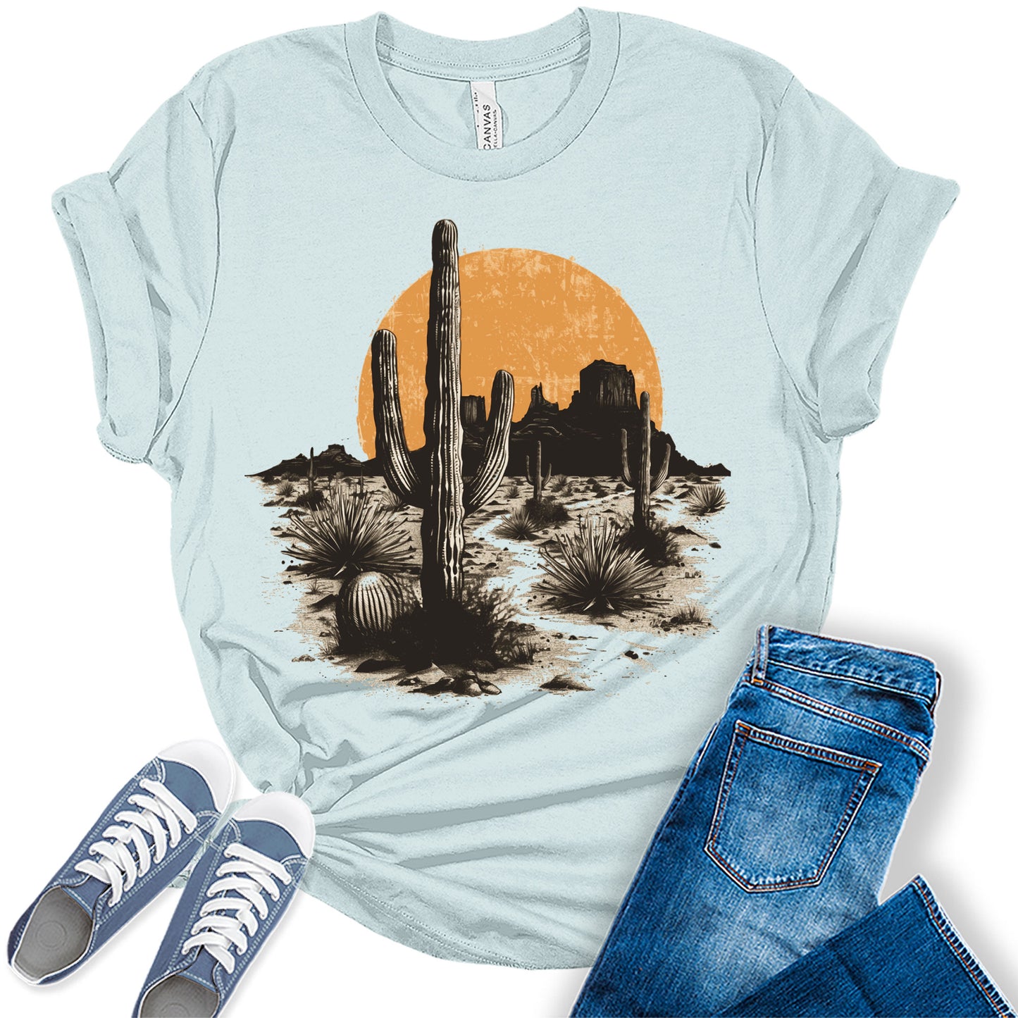 Country Western Shirts for Women Vintage Cactus Desert T Shirts Plus Size Trendy Summer Graphic Tees
