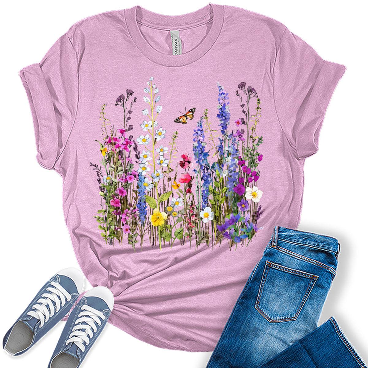 Womens Summer Shirt Vintage Boho Flower T Shirt Trendy Plus Size Graphic Tees