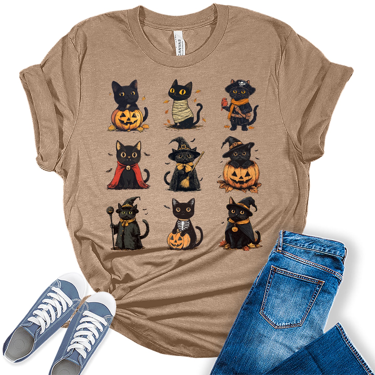 Women's Halloween Black Cat Shirt Funny Costume Graphic Tee