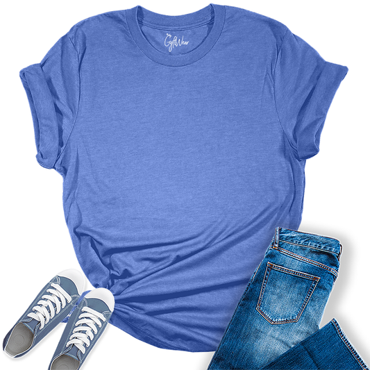 Womens Heather Columbia Blue T Shirts Premium Casual Short Sleeve Shirts Oversized Summer Tops