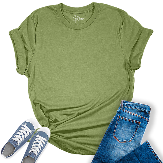 Womens Heather Green T Shirts Premium Casual Short Sleeve Shirts Oversized Summer Tops