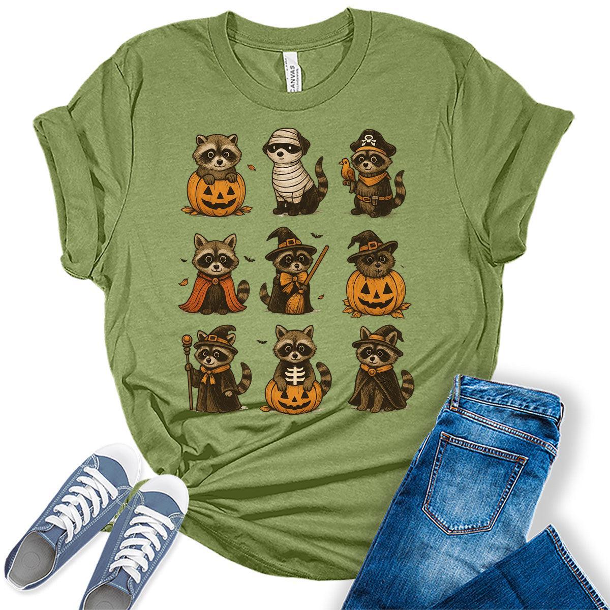 Raccoon Halloween Shirts For Women Cute Funny Bella Plus Size Tops