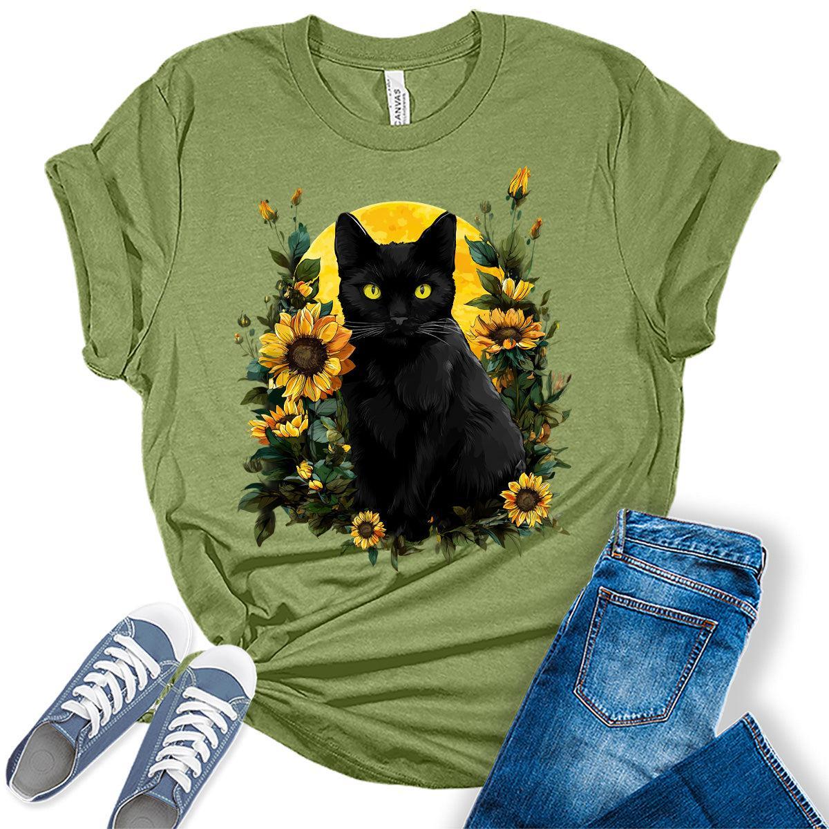 Sunflower Black Cat Cottagecore Fall Shirt