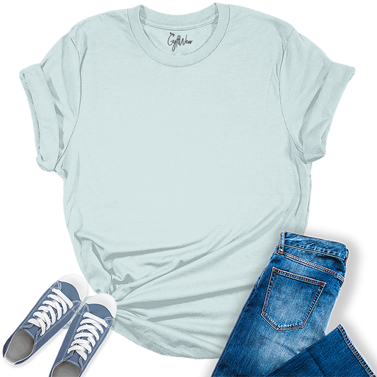 Womens Heather Ice Blue T Shirts Premium Casual Short Sleeve Shirts Oversized Summer Tops