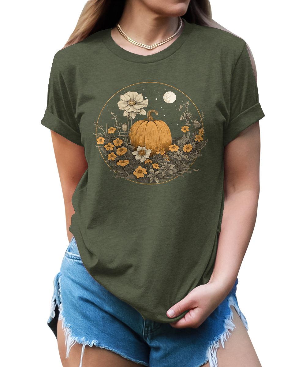 Pumpkin Cottagecore T-Shirt Womens Graphic Tees Vintage Flower Fall Shirts Girls Vintage Halloween Thanksgiving Tops