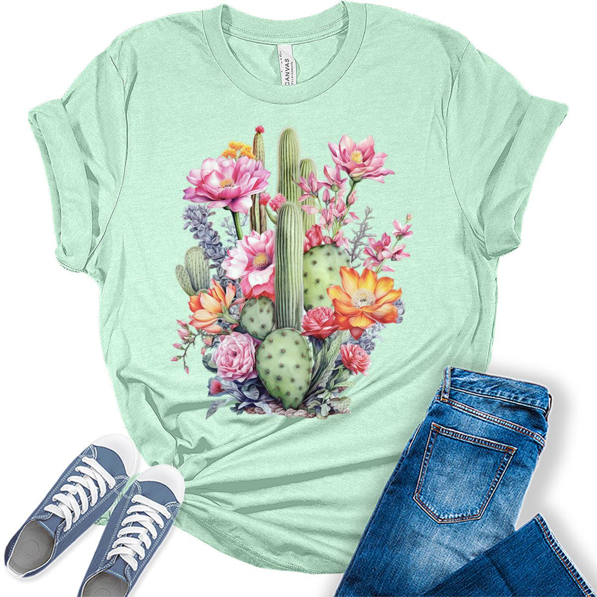 Womens Western Shirts Floral Cactus Tshirts Country Graphic Tees
