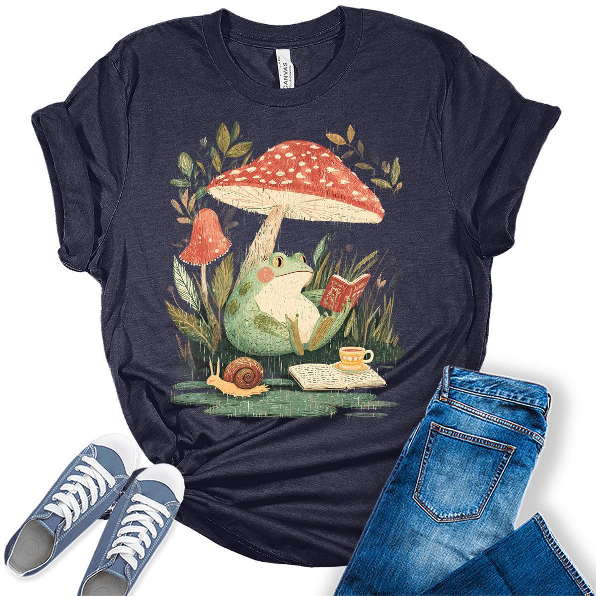 Women's Frog Reading Floral T-Shirt