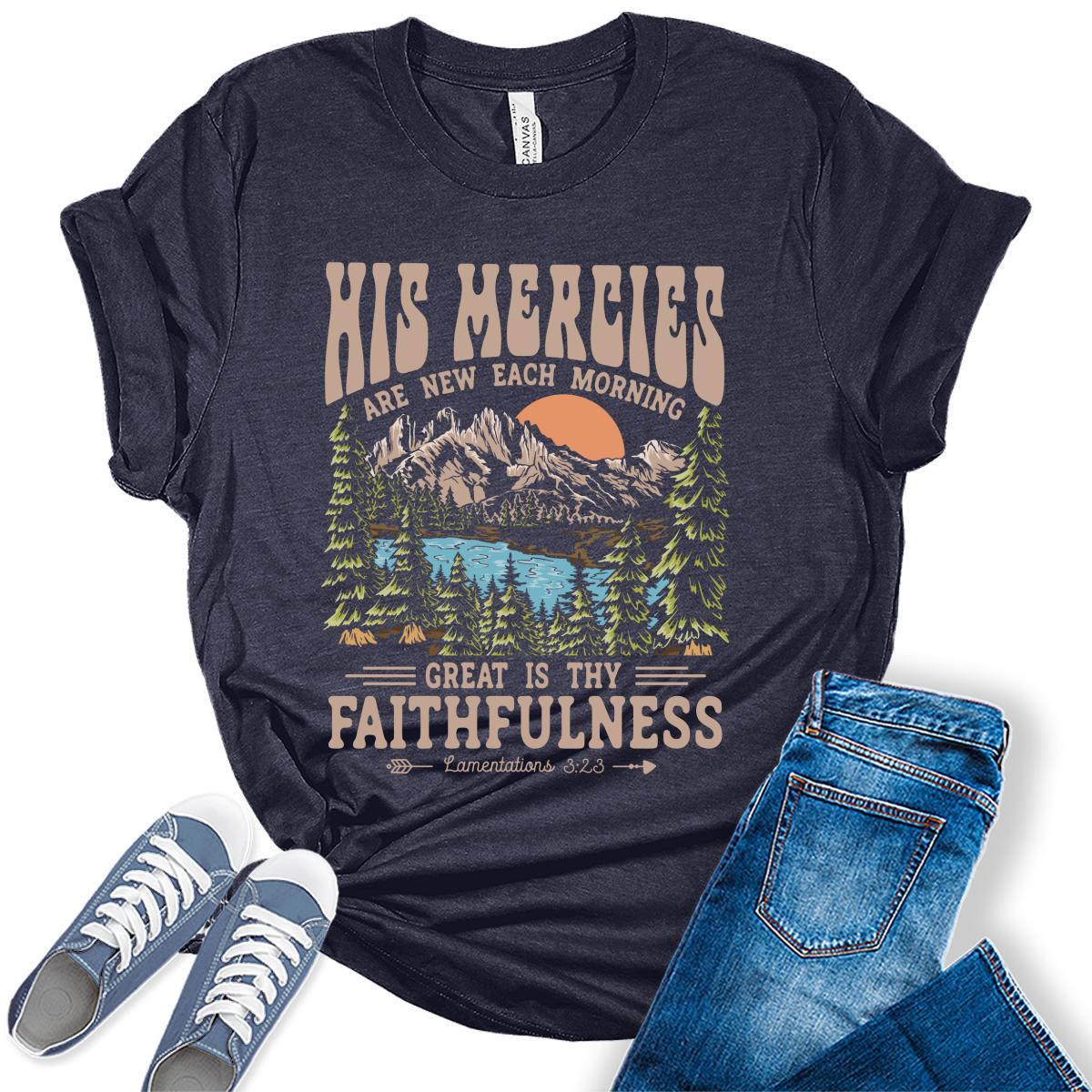 Christian Shirts for Women His Mercies are New Tshirt Vintage Faith Graphic Tees