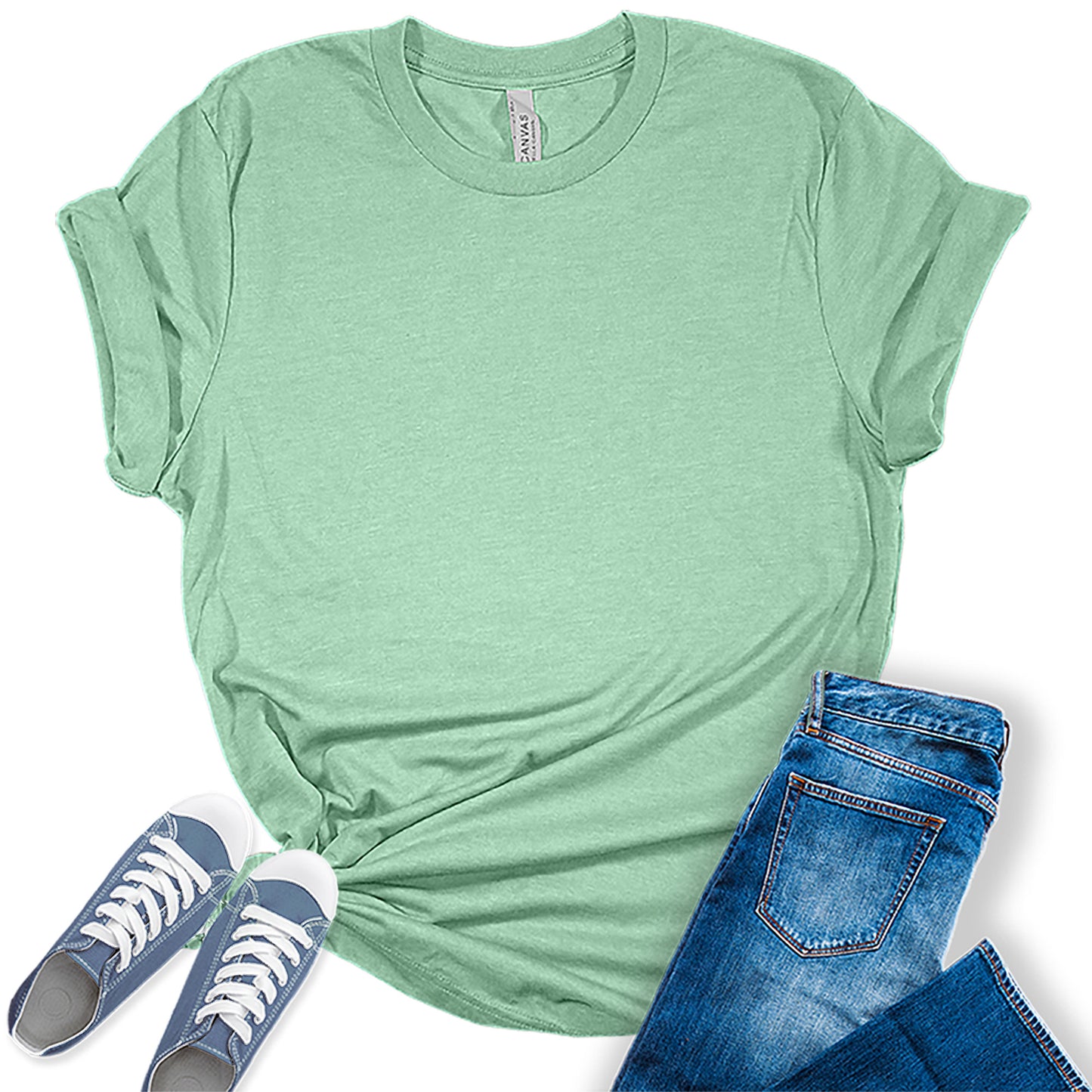 Womens Heather Prism Mint T Shirts Premium Casual Short Sleeve Shirts Oversized Tops