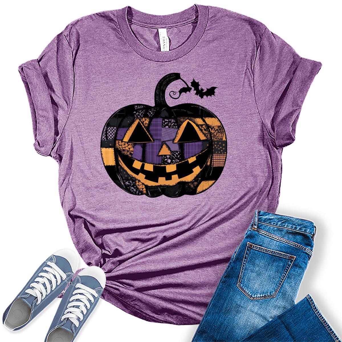 Women's Pumpkin Shirt Halloween Cute Jack-O-Lantern Tees Fall Graphic Tops