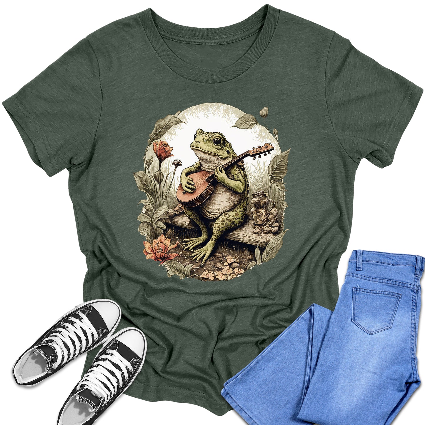 Trendy Banjo Frog Cottagecore Boys and Girls Graphic Tees