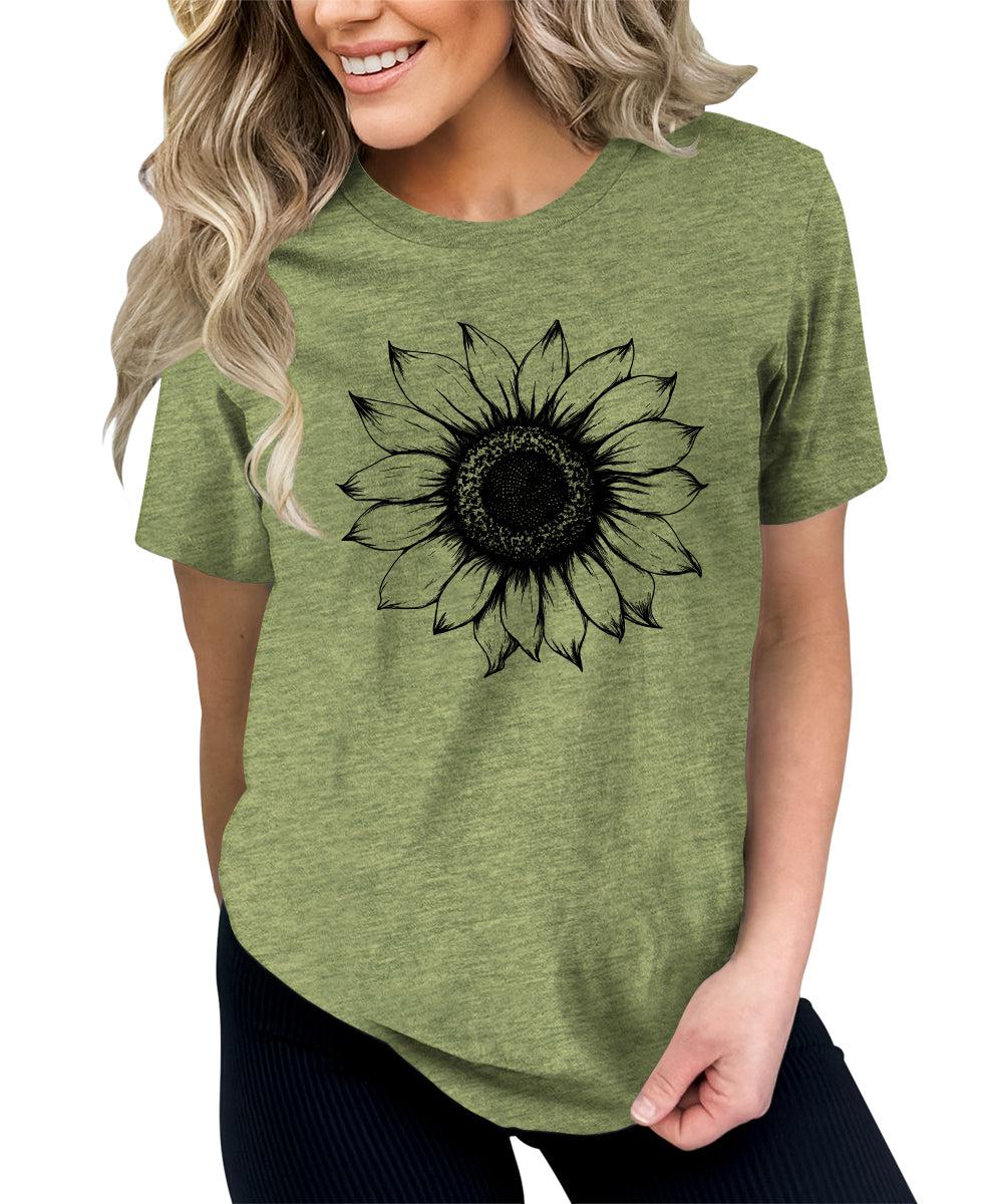 Women's Sunflower T Shirts Short Sleeve Tees Graphic Loose Summer Tops