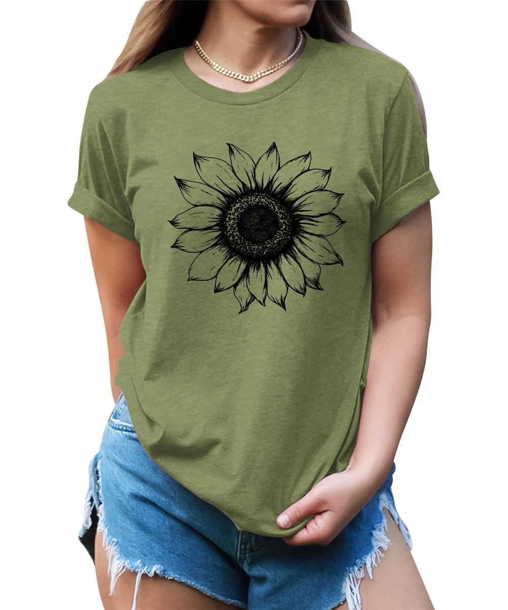 Women's Sunflower T Shirts Short Sleeve Tees Graphic Loose Summer Tops