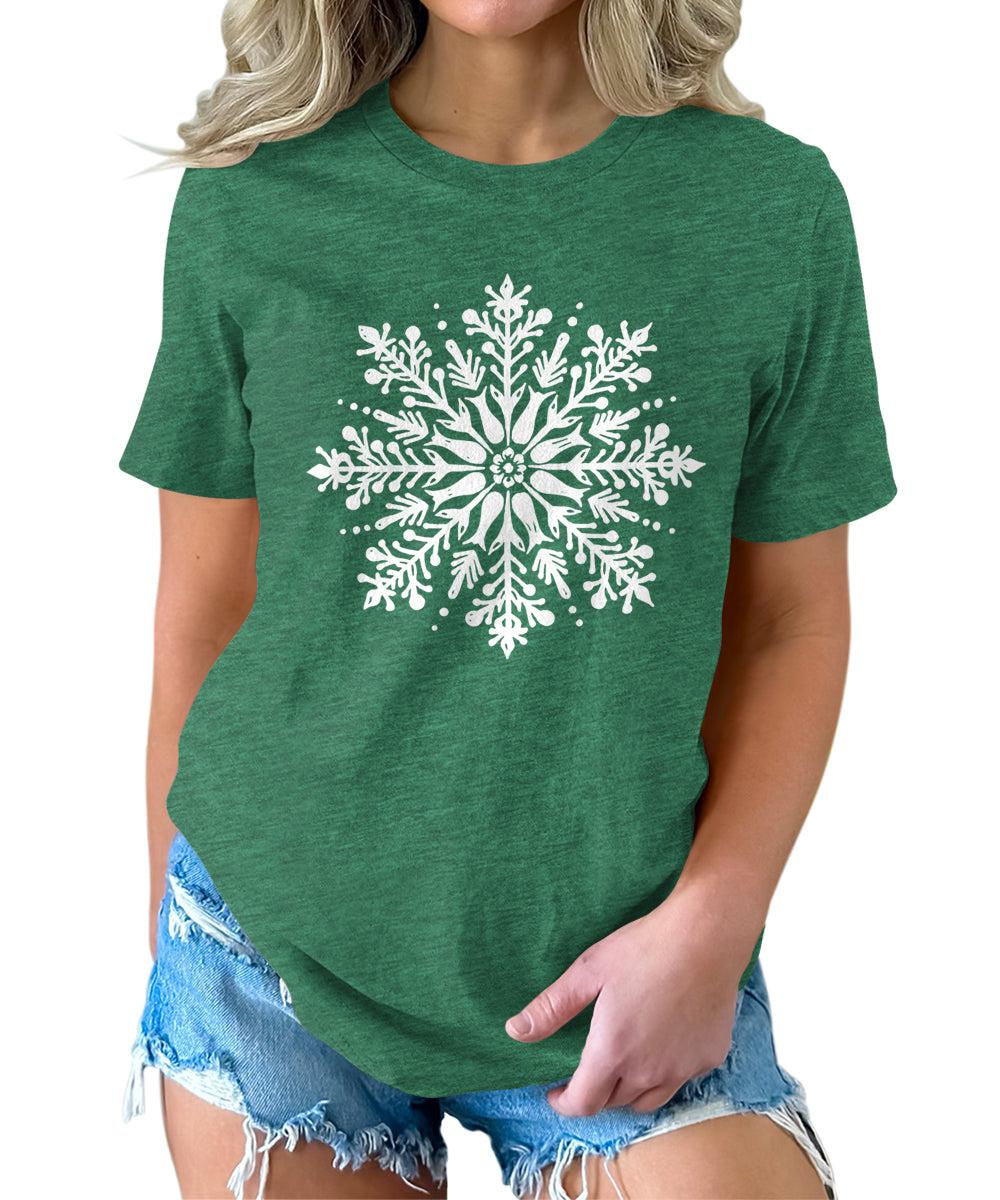 Cute Winter Snowflakes Tshirt Merry Christmas Shirts for Women Holiday Graphic Tees