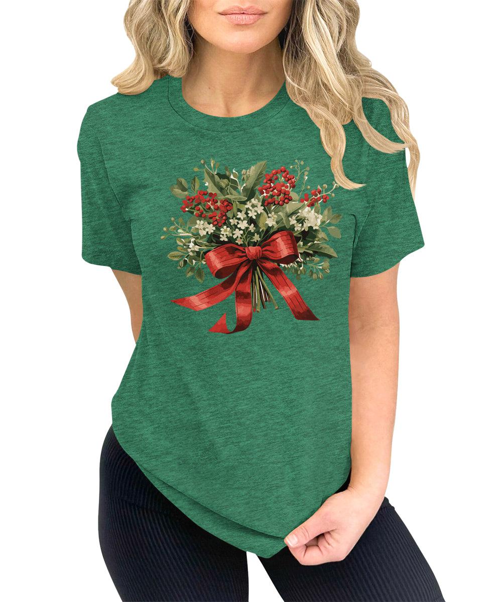 Christmas Shirt for Women Holly Graphic Tees Cute Floral Tops