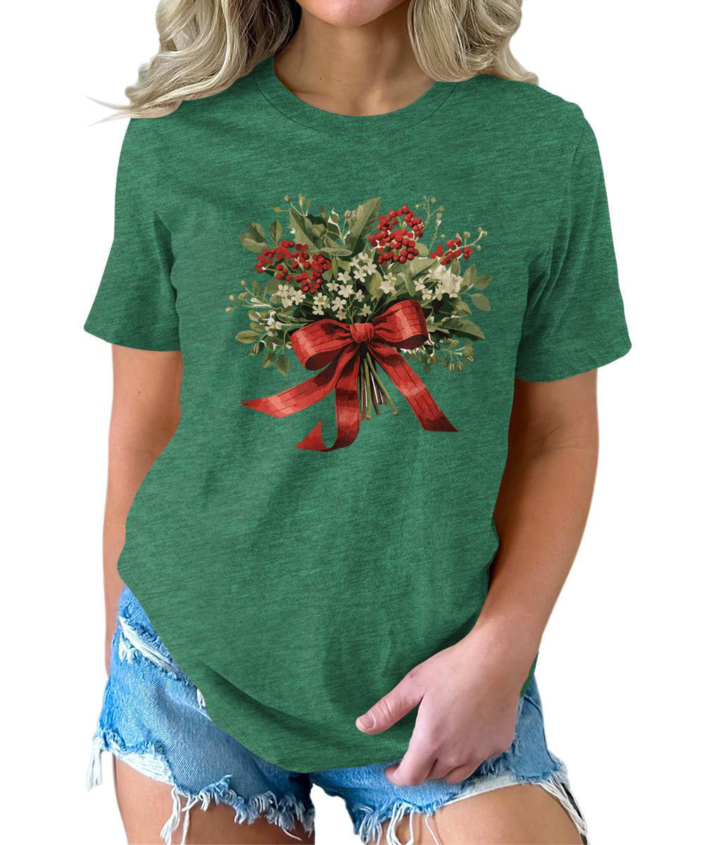 Christmas Shirt for Women Holly Graphic Tees Cute Floral Tops