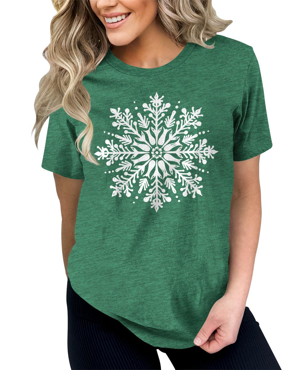 Cute Winter Snowflakes Tshirt Merry Christmas Shirts for Women Holiday Graphic Tees