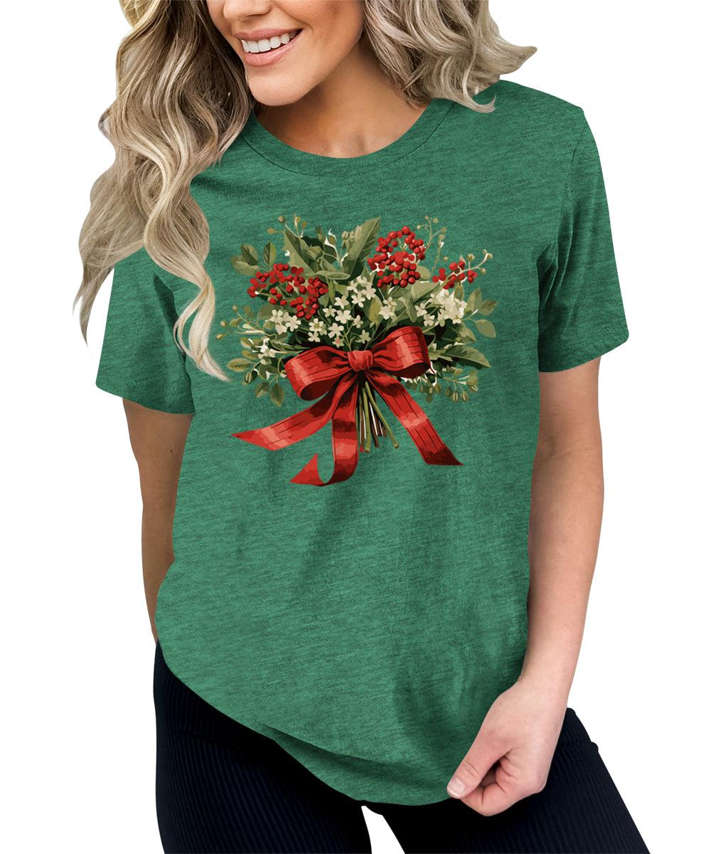 Christmas Shirt for Women Holly Graphic Tees Cute Floral Tops