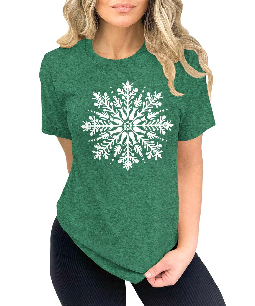 Cute Winter Snowflakes Tshirt Merry Christmas Shirts for Women Holiday Graphic Tees