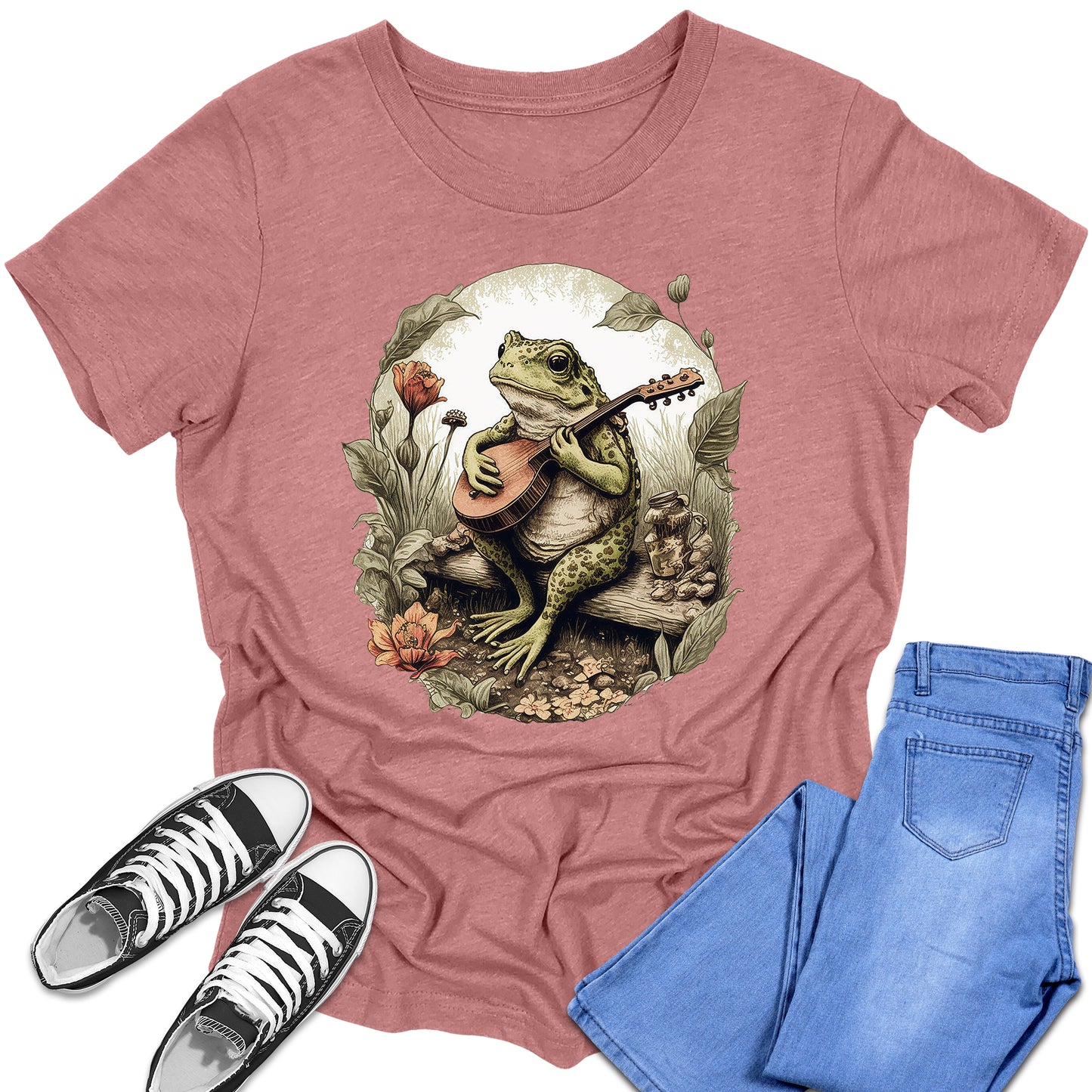 Trendy Banjo Frog Cottagecore Boys and Girls Graphic Tees